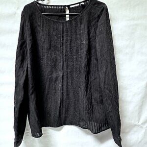 Halogen Black Cotton Long Sleeve Blouse Top Shirt Pleated Office Button up Large